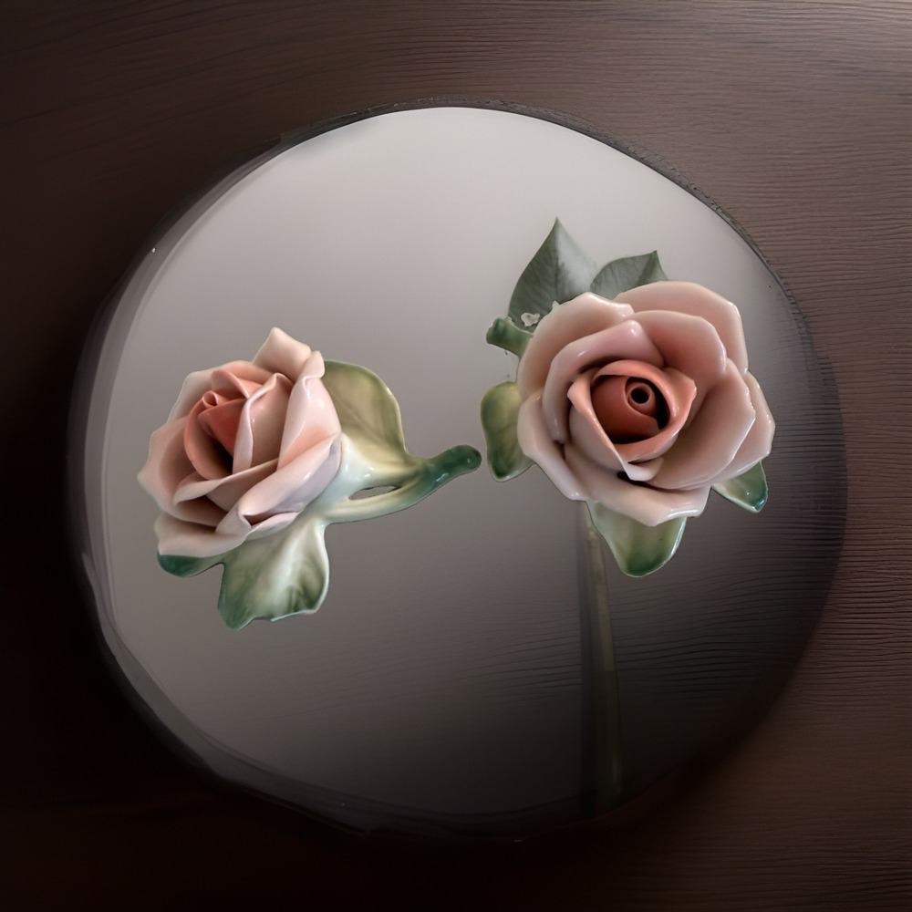 Antique Karl Ens Porcelain Pink Rose Volkstedt Germany 1920 Foil Sticker